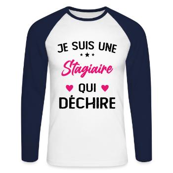 Je Suis Une Stagiaire Qui Déchire - T-shirt baseball manches longues Homme - blanc/marine - Devant - Nik (191cm)