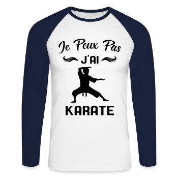 J'peux Pas j'ai Karate Cadeau Homme - T-shirt baseball manches longues Homme - blanc/marine - Devant - Nik (191cm)