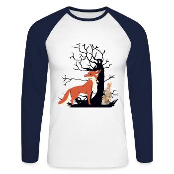 Animaux sauvages Animaux forestiers Renard Lièvre Chasse au lapin - T-shirt baseball manches longues Homme - blanc/marine - Devant - Nik (191cm)