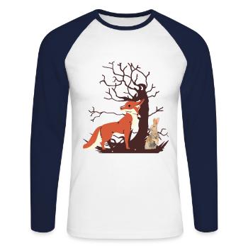 Wildtiere Waldtiere Fuchs Hase Weihnachtsgeschenk - Unisex Baseballshirt langarm - Weiß/Navy - Vorne - Nik (191cm)