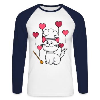Cat Chef Anniversaire Cadeau Hobby Chef Cuisine - T-shirt baseball manches longues Homme - blanc/marine - Devant - Nik (191cm)