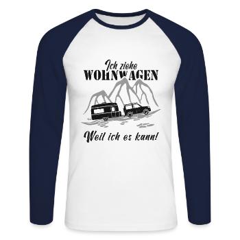 Wohnwagen Camping lustig - Unisex Baseballshirt langarm - Weiß/Navy - Vorne - Nik (191cm)