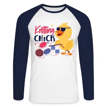 Knitting Knitter Chicken Girl - Unisex Baseballshirt langarm - Weiß/Navy - Vorne - Nik (191cm)