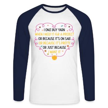 Knitting Knitter I Only Buy Yarn - Unisex Baseballshirt langarm - Weiß/Navy - Vorne - Nik (191cm)