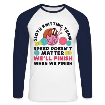 Knitting Knitter Sloth Sloth - Unisex Long Sleeve Baseball T-Shirt - white/navy - Front - Nik (191cm)