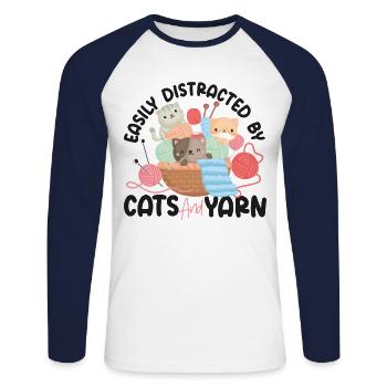 Knitting Knitter Cat Easily - Unisex Long Sleeve Baseball T-Shirt - white/navy - Front - Nik (191cm)