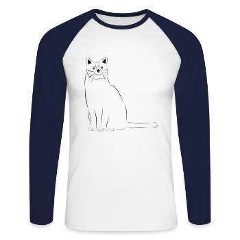 Chat dessiné - T-shirt baseball manches longues Homme - blanc/marine - Devant - Nik (191cm)