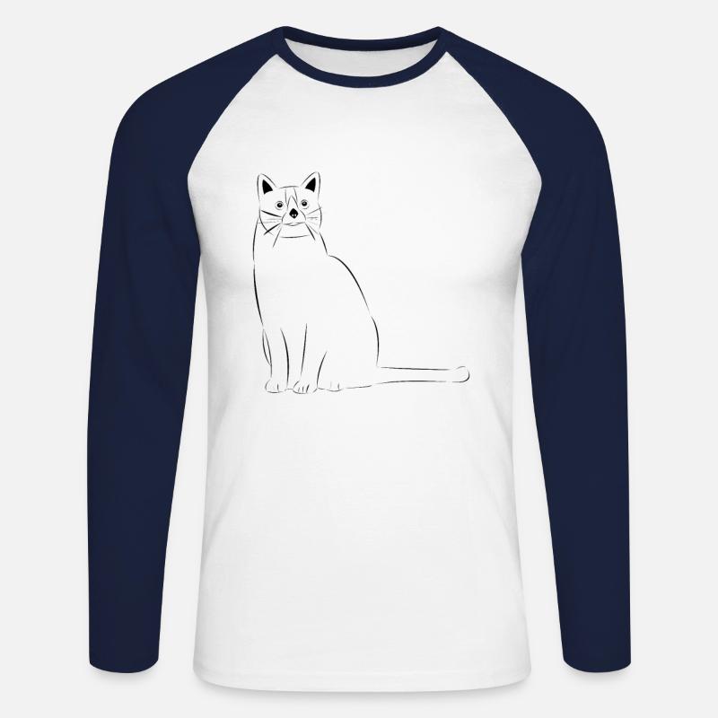 Katze gezeichnet - Unisex Baseballshirt langarm - Weiß/Navy
