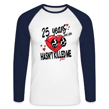 Noces d’argent 25e anniversaire Idée cadeau Hommes - T-shirt baseball manches longues Homme - blanc/marine - Devant - Nik (191cm)