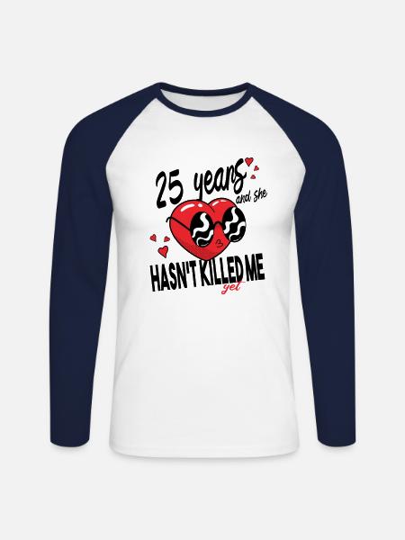 Sølvbryllup 25 års jubilæum gaveide mænd - Langærmet herre-baseballshirt - hvid/marineblå