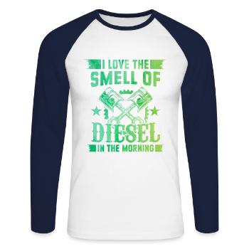 I Love The Smell Of Diesel In The Morning Car Love - Unisex Long Sleeve Baseball T-Shirt - white/navy - Front - Nik (191cm)