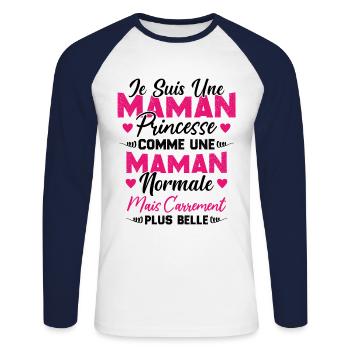 Je Suis Une Maman Princesse Carrément Plus Belle - T-shirt baseball manches longues Homme - blanc/marine - Devant - Nik (191cm)