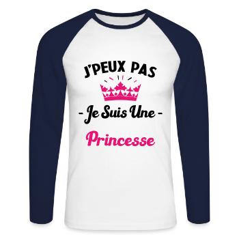 Je Peux Pas Je Suis une Princesse Humour Maman - T-shirt baseball manches longues Homme - blanc/marine - Devant - Nik (191cm)