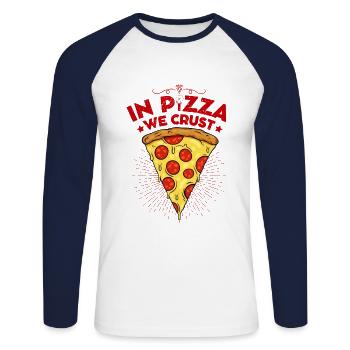 Part de pizza ! - T-shirt baseball manches longues Homme - blanc/marine - Devant - Nik (191cm)