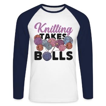 Knitting Knitter Knitting Takes - Unisex Baseballshirt langarm - Weiß/Navy - Vorne - Nik (191cm)