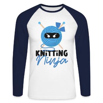 Knitting Knitter Ninja Knitting - Unisex Baseballshirt langarm - Weiß/Navy - Vorne - Nik (191cm)