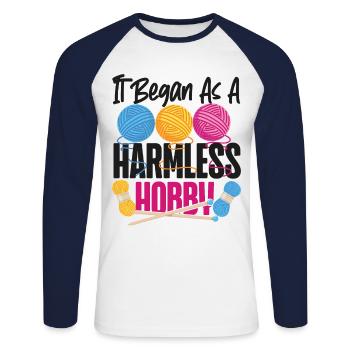 Knitting Knitter It Began As A - Unisex Long Sleeve Baseball T-Shirt - white/navy - Front - Nik (191cm)