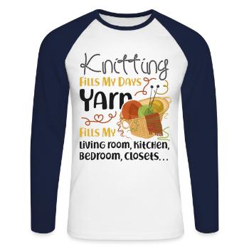Knitting Knitter Knitting Fills My - Unisex Baseballshirt langarm - Weiß/Navy - Vorne - Nik (191cm)