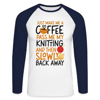 Tricoter du café tricoté juste faire - T-shirt baseball manches longues Homme - blanc/marine - Devant - Nik (191cm)