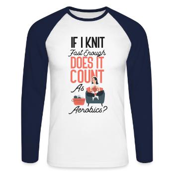 Tricoter si je tricote vite - T-shirt baseball manches longues Homme - blanc/marine - Devant - Nik (191cm)