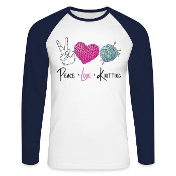 Knitting Knitter Peace Love - Unisex Baseballshirt langarm - Weiß/Navy - Vorne - Nik (191cm)