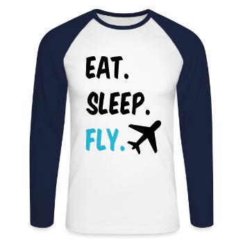 Pilot Eat Sleep And Fly Airplane - Unisex Long Sleeve Baseball T-Shirt - white/navy - Front - Nik (191cm)