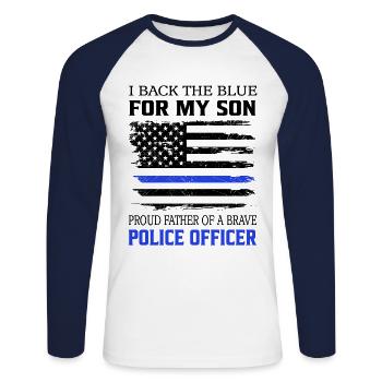 Police Officer I Back The Blue For My Son - Unisex Long Sleeve Baseball T-Shirt - white/navy - Front - Nik (191cm)
