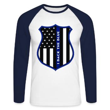 Police Officer I Back The Blue American Flag - Unisex Long Sleeve Baseball T-Shirt - white/navy - Front - Nik (191cm)