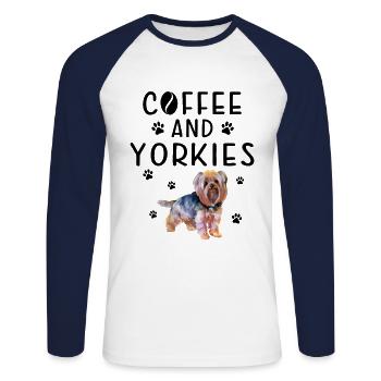 Coffee And Yorkies - Unisex Long Sleeve Baseball T-Shirt - white/navy - Front - Nik (191cm)