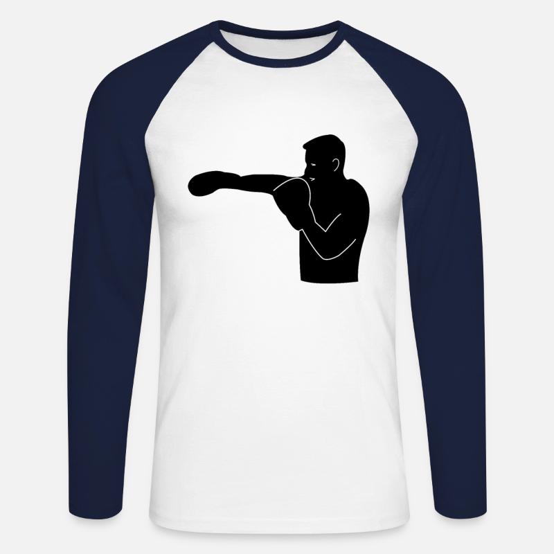 Boxer Silhouette - Unisex Long Sleeve Baseball T-Shirt - white/navy