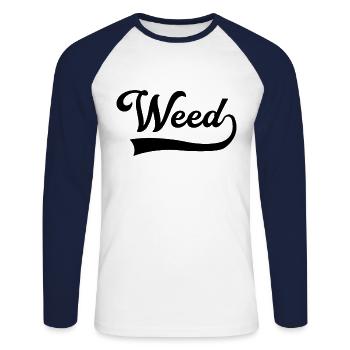 Weed Schriftzug - Unisex Baseballshirt langarm - Weiß/Navy - Vorne - Nik (191cm)