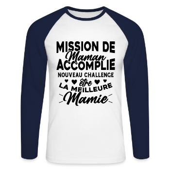 Mission de maman accomplie mamie annonce grossesse - T-shirt baseball manches longues Homme - blanc/marine - Devant - Nik (191cm)
