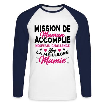 Mission de maman accomplie mamie annonce grossesse - T-shirt baseball manches longues Homme - blanc/marine - Devant - Nik (191cm)