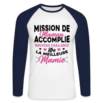 Mission de maman accomplie mamie annonce grossesse - T-shirt baseball manches longues Homme - blanc/marine - Devant - Nik (191cm)