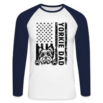 Yorkie American Yorkie Dad Flag - Unisex Long Sleeve Baseball T-Shirt - white/navy - Front - Nik (191cm)