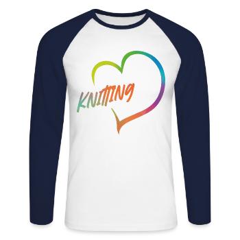 Knitting Knitter Watercolor Heart - Unisex Baseballshirt langarm - Weiß/Navy - Vorne - Nik (191cm)