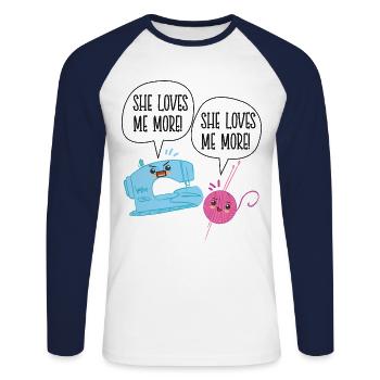 Knitting Knitter Coffee She Loves - Unisex Long Sleeve Baseball T-Shirt - white/navy - Front - Nik (191cm)