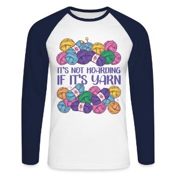 Knitting Knitter It's Not Hoarding - Unisex Baseballshirt langarm - Weiß/Navy - Vorne - Nik (191cm)