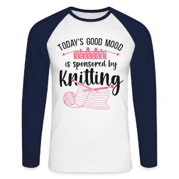Knitting Knitter Today's Good Mood - Unisex Baseballshirt langarm - Weiß/Navy - Vorne - Nik (191cm)