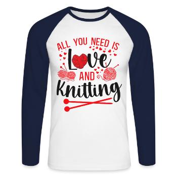 Knitting Knitter Hearts All You - Unisex Long Sleeve Baseball T-Shirt - white/navy - Front - Nik (191cm)