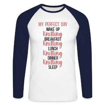 Knitting Knitter My Perfect Day - Unisex Baseballshirt langarm - Weiß/Navy - Vorne - Nik (191cm)