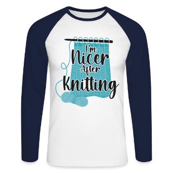 Knitting Knitter I'm Nicer After - Unisex Long Sleeve Baseball T-Shirt - white/navy - Front - Nik (191cm)