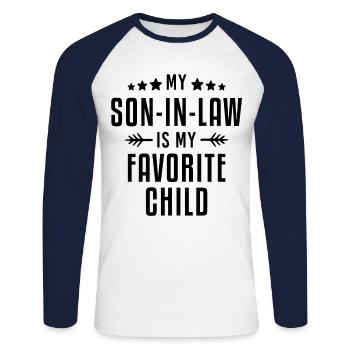 My Son in law Is My Favorite Child - Unisex Long Sleeve Baseball T-Shirt - white/navy - Front - Nik (191cm)