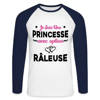 je suis une princesse avec option râleuse femme - T-shirt baseball manches longues Homme - blanc/marine - Devant - Nik (191cm)