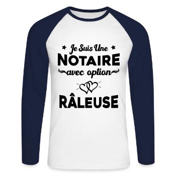 Femme je suis une notaire avec option râleuse - T-shirt baseball manches longues Homme - blanc/marine - Devant - Nik (191cm)