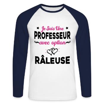 Femme je suis une professeur avec option râleuse - T-shirt baseball manches longues Homme - blanc/marine - Devant - Nik (191cm)
