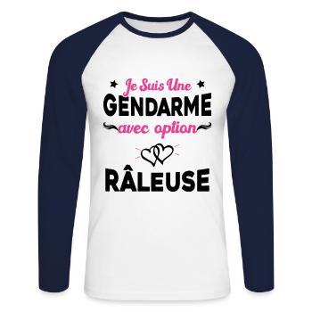 Femme je suis une gendarme avec option râleuse - T-shirt baseball manches longues Homme - blanc/marine - Devant - Nik (191cm)