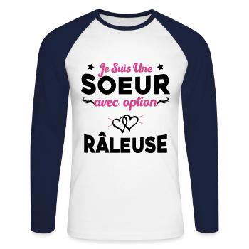 Je suis une soeur avec option Râleuse - T-shirt baseball manches longues Homme - blanc/marine - Devant - Nik (191cm)