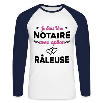 Femme je suis une notaire avec option râleuse - T-shirt baseball manches longues Homme - blanc/marine - Devant - Nik (191cm)