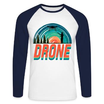 Retro Graphic Drone Flying Quadcopter Pilot RC Dro - Unisex Long Sleeve Baseball T-Shirt - white/navy - Front - Nik (191cm)